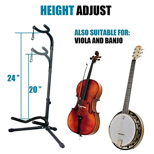 Adjustable stand for cello, viola, and banjo