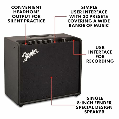 Fender guitar amplifier with features labeled