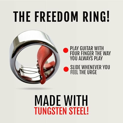 Tungsten steel guitar slide ring with text: Play guitar with four fingers, slide anytime.